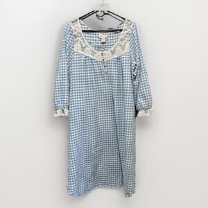 Vtg Victoria Secret Gold Label Blue Gingham Plaid Lace Nightgown Cotton Small**